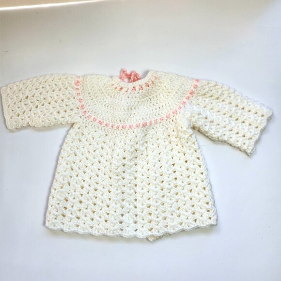 Hand Knit Baby Girl Toddler Clothes Lot Dress Cardigan Blanket Toy Fits 25" Doll - Picture 3 of 16